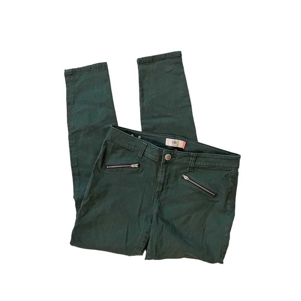 CABI #3388 Womens Jeans Green Moto Zip Skinny Stretch Mid Rise Casual Sz 10